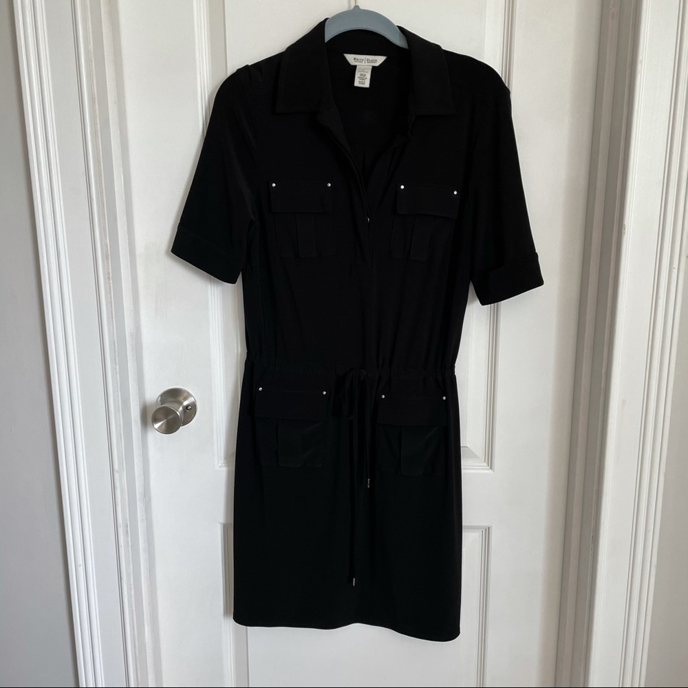 Whbm Structured Black Pocket Button Down Dress 4 - image 2